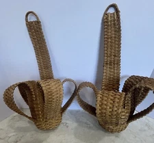 Set Of 2 Woven Hanging Wine Baskets 16”H
