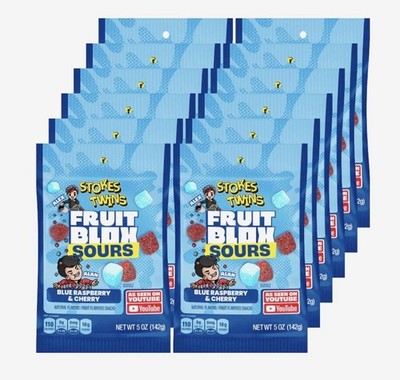 12 PACKS! NEW! FruitBlox Stokes Twins Sour Fruit Snacks, Blue Raspberry & Cherry