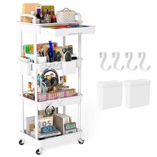 4 Tier Rolling Utility Cart with Drawer Plastic Storage Organizer Carts Wheels
