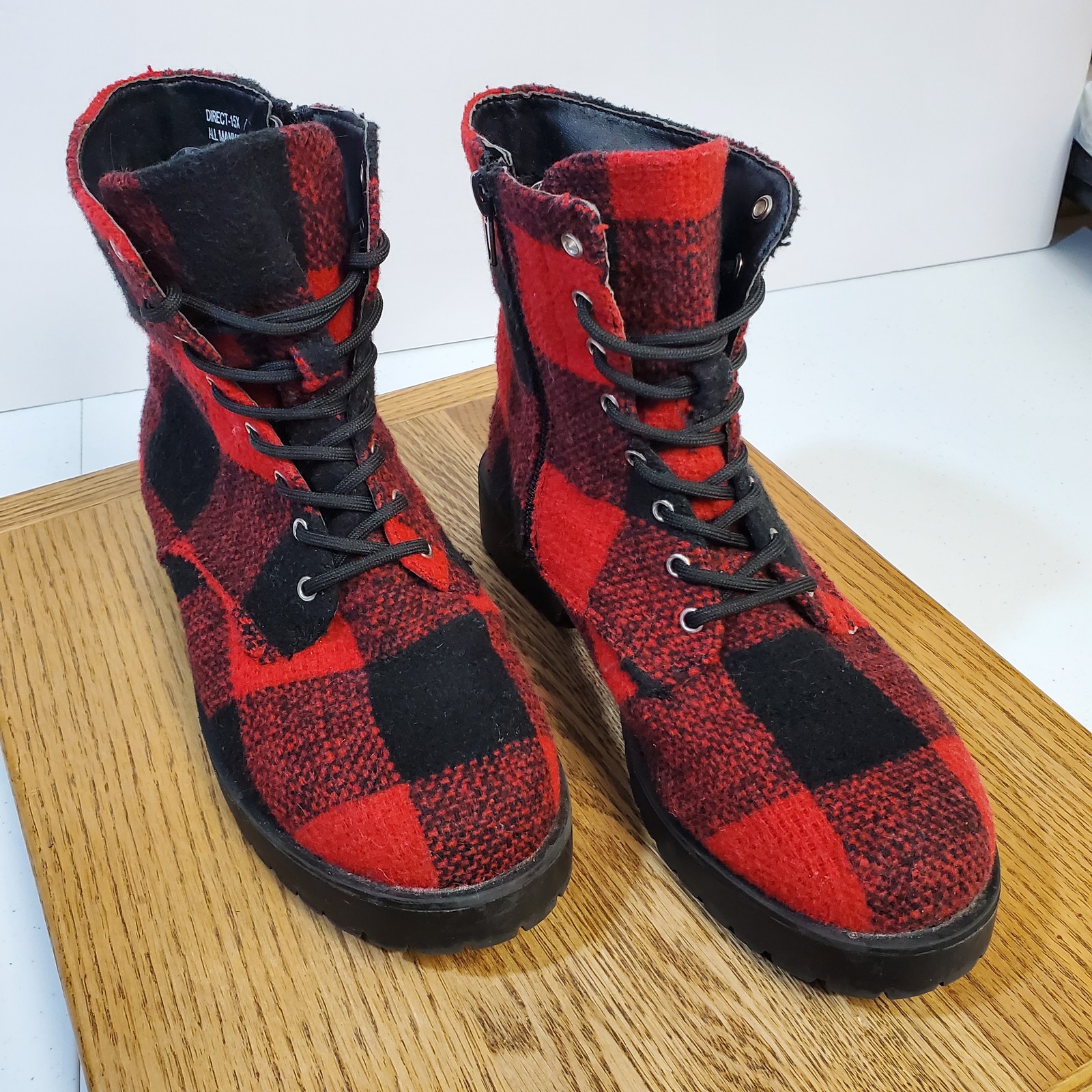 SAOLA Stivali BAMBOO donna taglia 7 rossi neri a quadri stringati suola a strappo da combattimento scarpe invernali