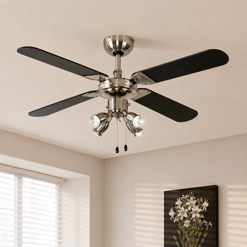 Ceiling Fan Light Hot & Cold Setting 4 Blade 42 Inch Chrome Black