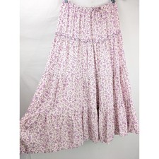 Floral Tiered Cottagecore Maxi Skirt Size S Pink Boho Prairie Flowy Coquette 90s
