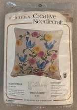 Vtg BUCILLA Creative Needlecraft 5808  Birds  n Flowers  16  Decorator Pillow