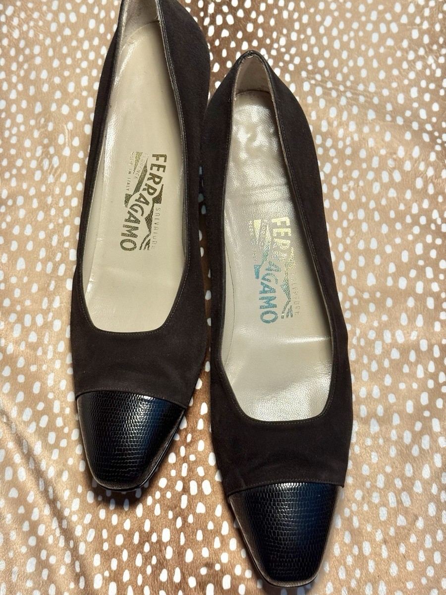 Salvatore Ferragamo Chocolate Suede Black textured toe, Size  display picture 2