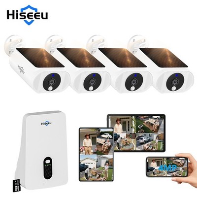 HISEEU 4MP Solar Battery Powered Wireless Security Camera System WiFi IP Outdoor