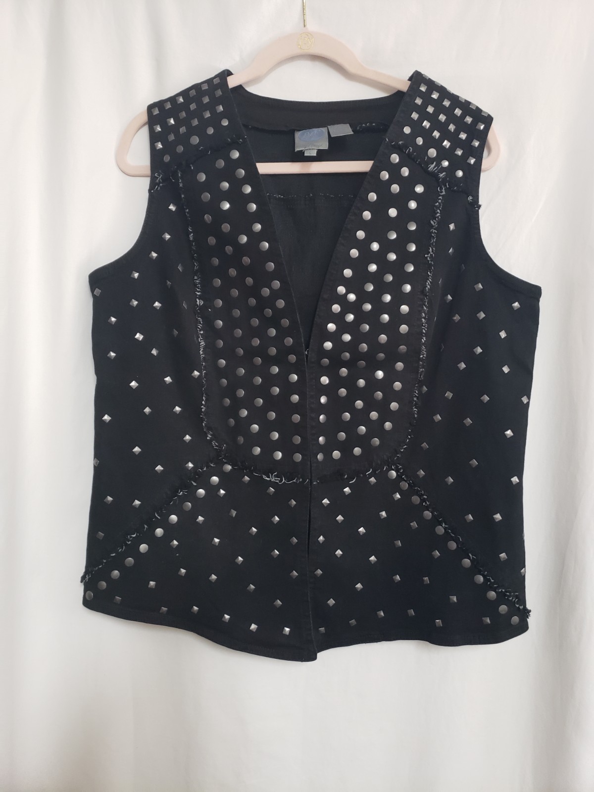 DG2 by Diane Gilman Black Studded Denim Vest  Size L