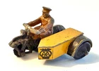 VINTAGE DINKY #44B YELLOW AA MOTORCYCLE WITH SIDE CAR