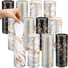 12 Pack Car Tissue Holders Marble Print Cylinder Boxes with 3-Ply Facial Tissues