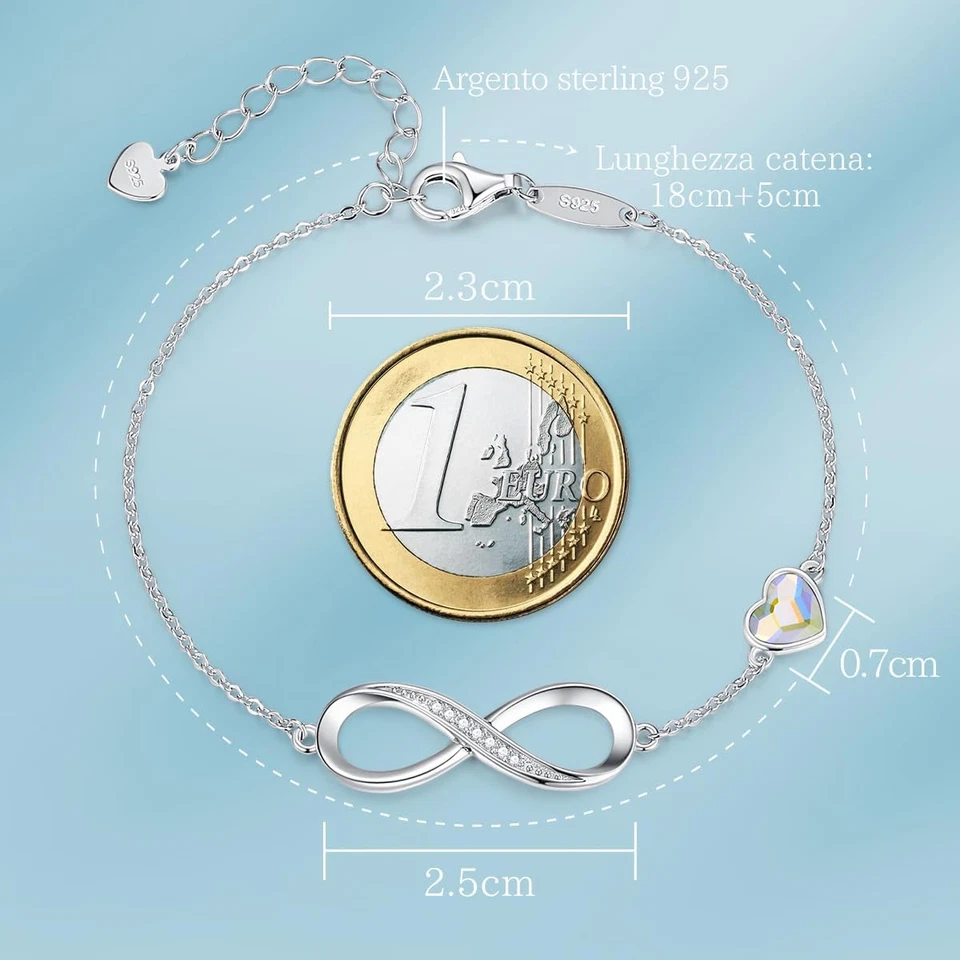 Bracciale Donna Argento 925 or Acciai Inossidabili Braccialetto Infinito Braccia - Immagine 3 di 4