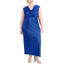 Connected Apparel Women's Sleeveless Cowl Neck Dress in Glitter Royal Blue