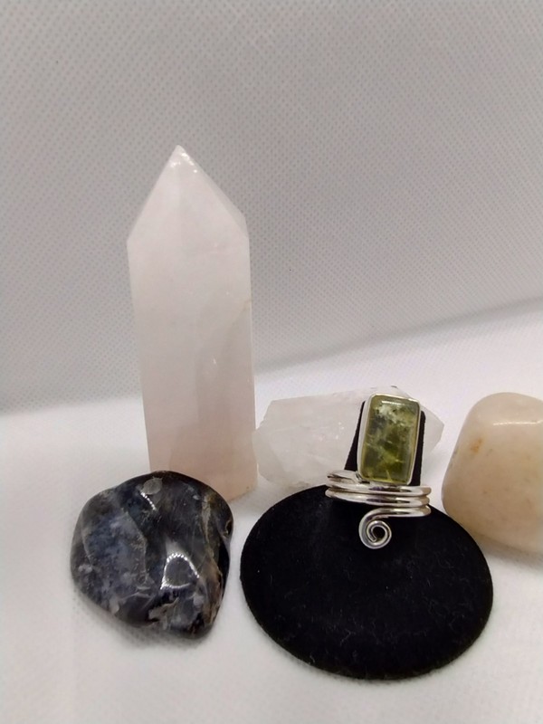 Prehnite Rectangular Stone and Silver Ring Size 7