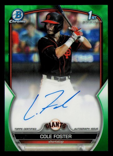 Autographes Bowman Draft 2023 #CDA-CF Cole Foster réfracteur vert #/99 - Photo 1/2