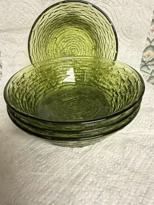 Anchor Hocking SORENO 6  Avocado Green Bowl Set of 4 Cereal / Salad Vintage READ