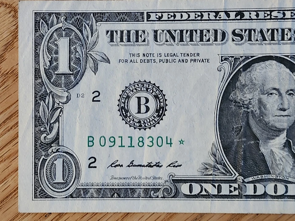 RARE-ERROR DC  2013 B Duplicate $1 Star Note Serial # B 09118304* - Image 3 of 4