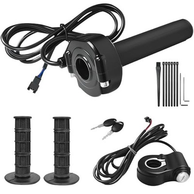 Full Twist Throttle with Ignition Switch for Ridstar Q20, Plug and Play Black