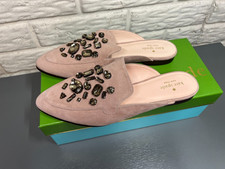 Kate Spade Cavell Slide Flats Fawn Taupe Suede Rhinestone Bow Mule 9.5 Women NIB
