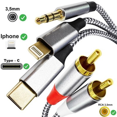 Adapterkabel 3 in 1 auf Cinch 2x RCA Audio Stereo für Sony Xperia 1 Mark III