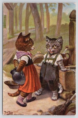 Thiele Anthropomorphic Cats Jack & Jill Fetch pails of Water Postcard