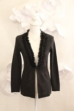 ELENA SOLANO V-Neck Cardigan Sweater Sz S Merino Wool Charcoal Gray LS Career