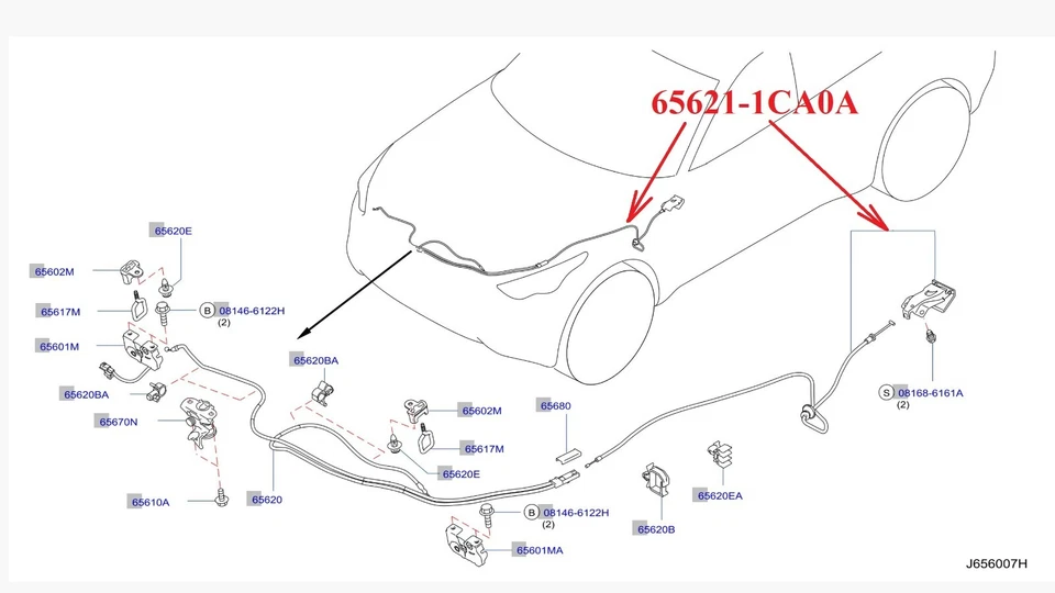 Nuevo cable de liberación de capó OEM INFINITI FX35 FX37 FX50 QX70 65621-1CA0A Foto 2 de 4