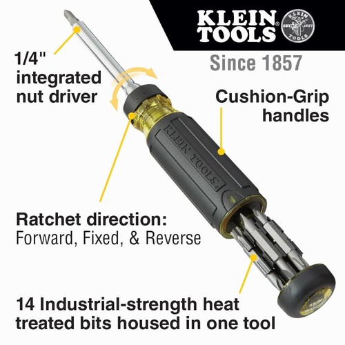Klein Tools 32305 Multi-bit Ratcheting Screwdriver 15-in-1 Tool with Phillips - Picture 2 of 12