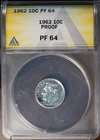 1962 10c Silver Roosevelt Dime PF64 New ANACS # 7351567 + Bonus White Example
