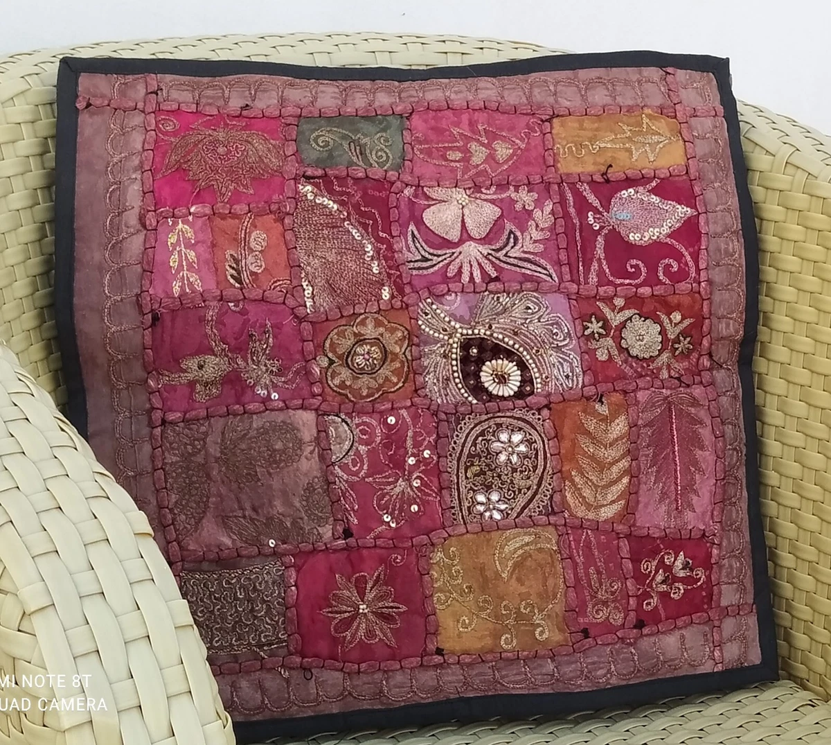 Pouf etnico vintage rotondo patchwork copricuscino da pavimento in