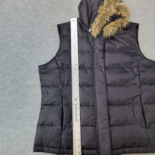 Talbots Puffer Vest Nylon/Polyester Removable Hood Faux Fur Black Women's Large - Picture 9 of 15