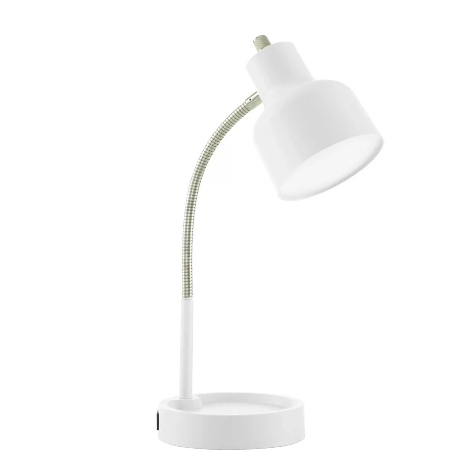 Lámpara de escritorio LED Mainstay con base Catch-all y toma de CA, blanco mate Foto 2 de 4