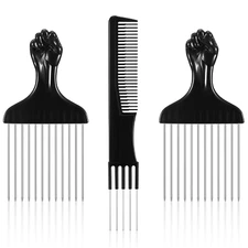 3 Hair Lift Combs – Salon Teasing Backcombs with Metal Prongs (Black)