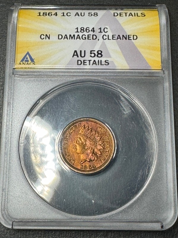 1864 CN Indian Head Cent Penny ANACS AU58