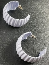 Vintage 1980  s Large Hoop Earrings 1.5  Blue Grey Metal