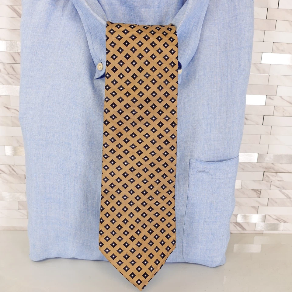 Corbata de cuello para hombre marrón claro foulard seda tejida estampada italiana EE. UU. GRANT THOMA Foto 2 de 4