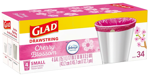 Glad OdorShield Small Drawstring Trash Bags, 4 Gallon, 34 Count - Febreze Cherry - Picture 8 of 10