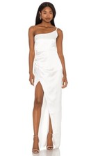 Nookie Grace One Shoulder Gown Ivory White Satin Long Party Wedding S NWT $299