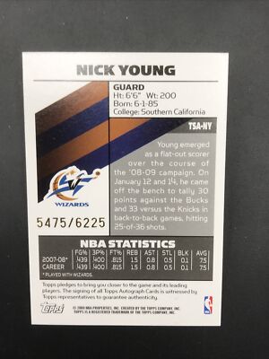 Nick Young Topps Signatures 09 Autograph Number 5475/6225 | eBay