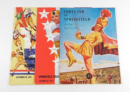 Lot of (3) Different 1942-1946 Springfield College Football Programs - Afbeelding 1 van 4