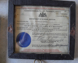 Unique 1941 Pennsylvania Dept of Internal Appairs Weighmaster License Framed