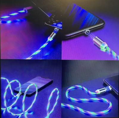 Flow Luminous USB Charging Cable For iPhone 14 13 12 11 3 IN 1 Magnetic Blue