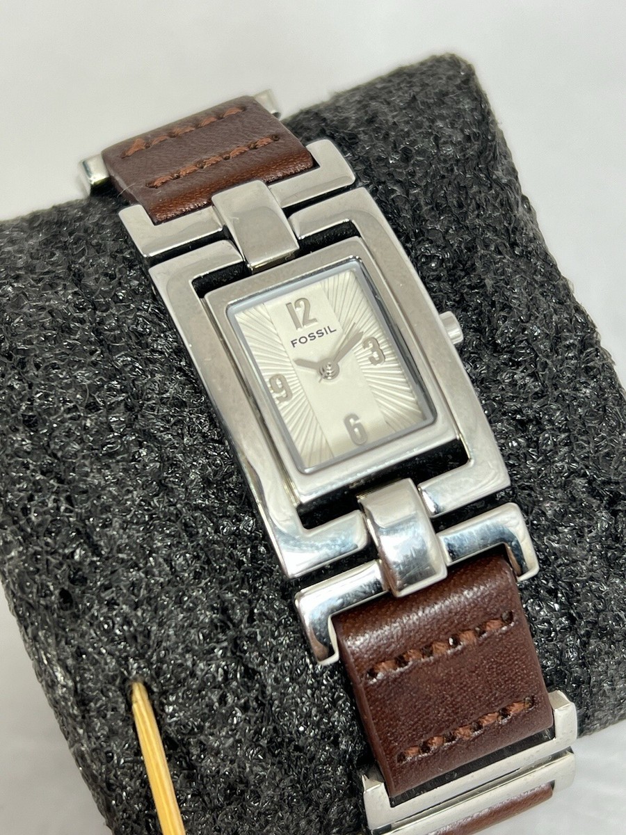 Fossil Women's Stainless Steel Rectangle Dial Brown Leather Strap