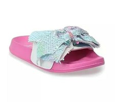 JoJo Siwa Crushed Glitter Slide Sandal Pink with Signature Bow, 4 / XL New