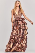 Sold Out! Love Shack Fancy Bronze Rose Gold Bexlie Halter Dress in Pink Orchid S