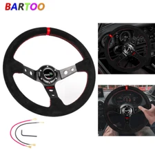 345mm Suede Leather Stitch Deep Dish Sport Racing Car Steering Wheel