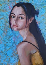 Acrylic original painting on panel with abstract woman portrait figure art