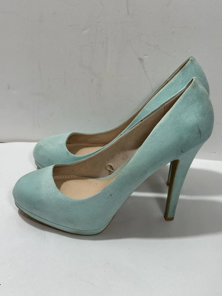 Sapatos femininos salto agulha azul claro camurça XXI salto 6" tamanho 8 Acqua lindo - Imagem 3 de 4