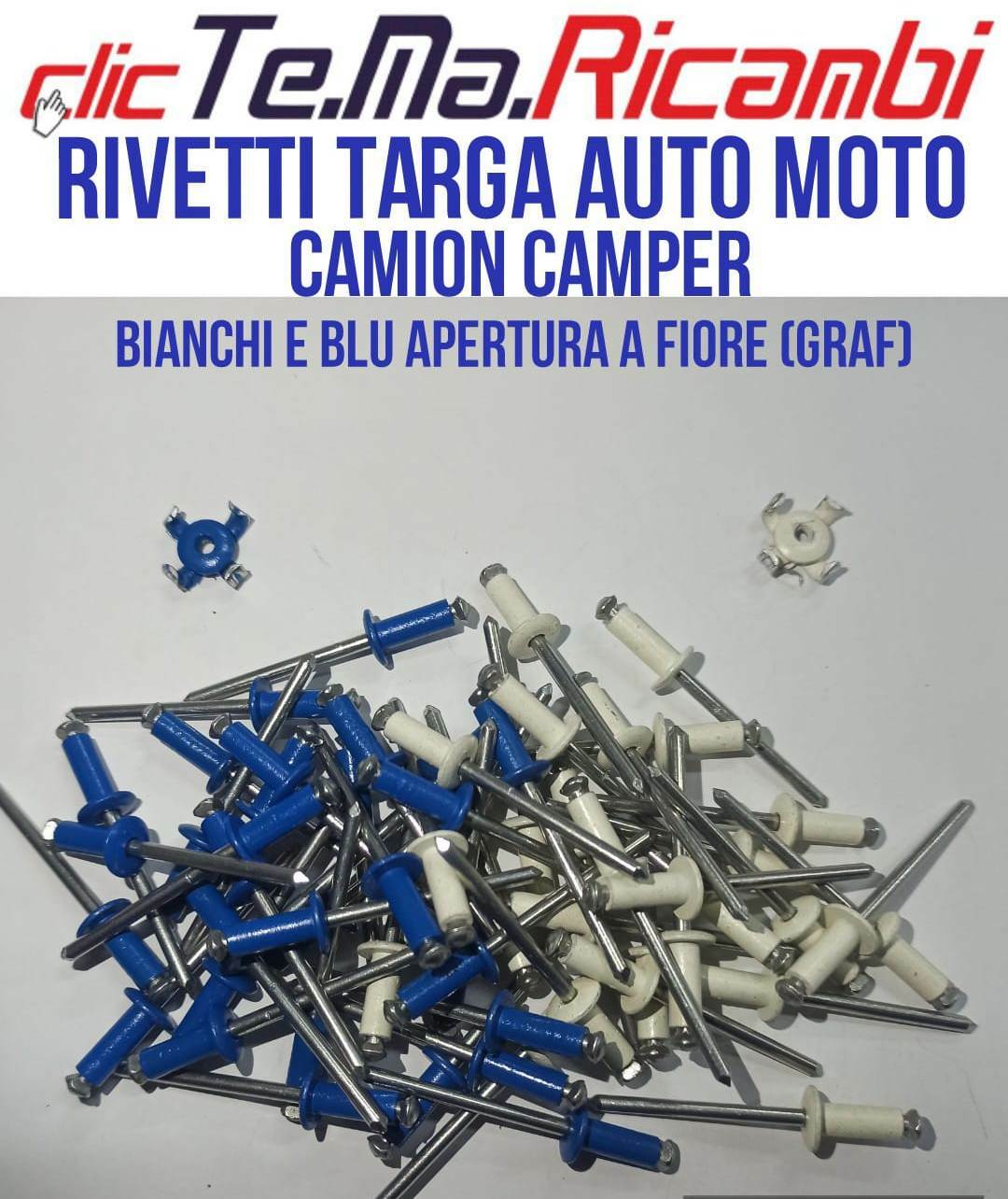 200 RIVETTO RIVETTI TARGA AUTO CAMION MOTO 4,8x12 COLORI BIANCHI E BLU A SCELTA - Foto 7