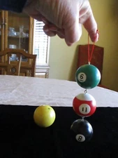 Pool Ball Ornament:  3 Hanging #6, #11, #8 2" Diameter Pool Balls, Acrylic