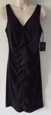 Valerie Bertinelli Womens Sz 4 Solid Black Little Black Dress Ruffle Front V-Nec