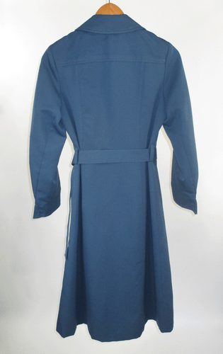 VTG 70's Forecaster of Boston Womens Sz 7/8 Polyester Steel Blue Trench Coat EUC - Picture 2 of 8