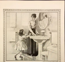 1916 Ivory Soap It Floats Mother & Daughter at Bathroom Sink Antique Print Ad